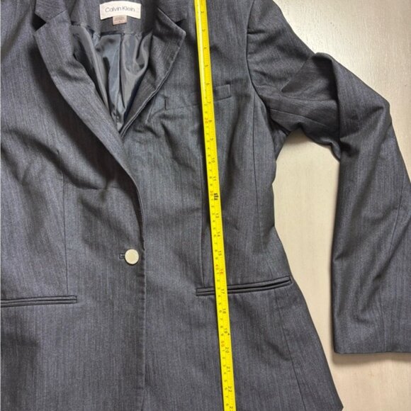 Calvin Klein Womens Navy Blue Blazer Suit Jacket 1 Button Subtle Pin Stripe 6 - Picture 11 of 14